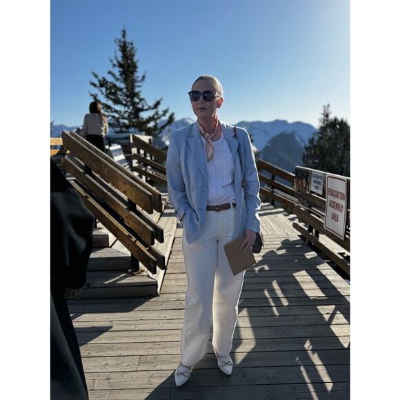 ROSETTA GETTY Light Blue Linen V-Neck Double Breasted Blazer Jacket Size 14 - Picture 13 of 15